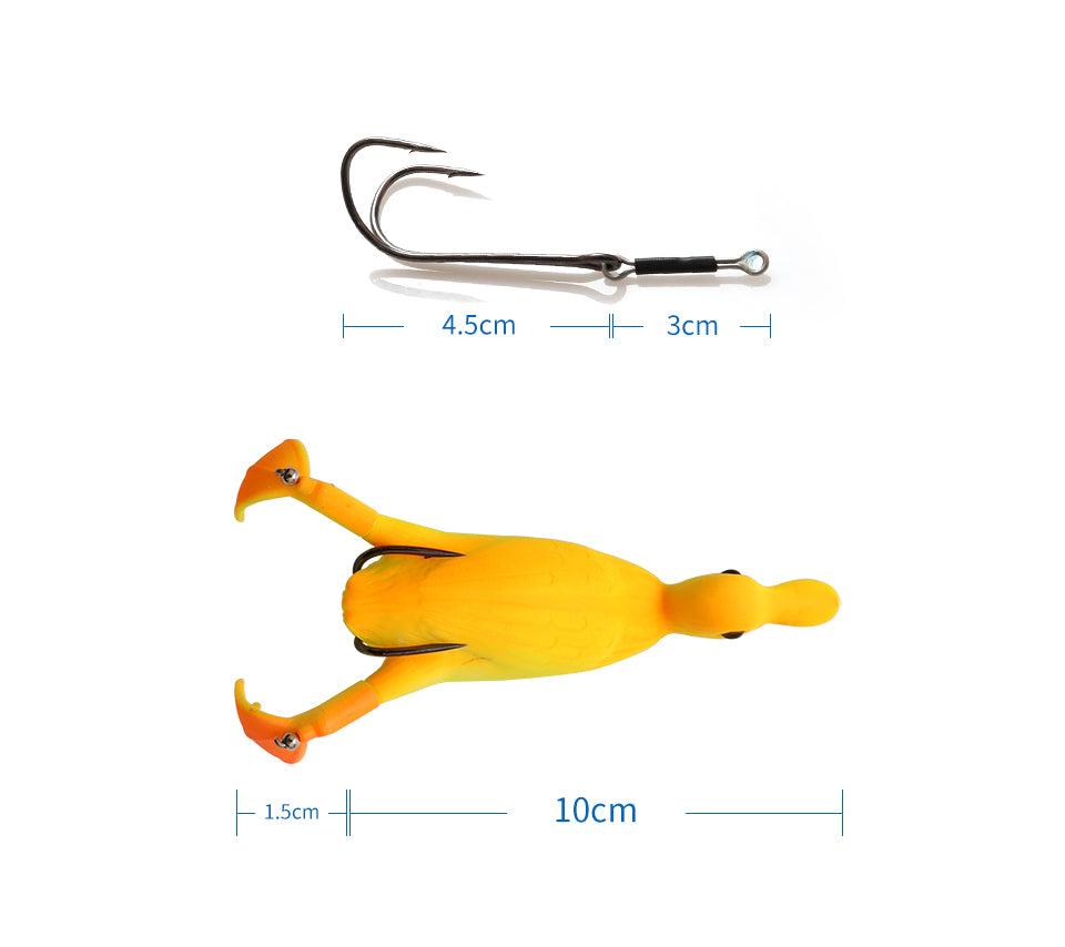 W.P.E Brand 1pcs Soft Lure Fishing Duck 18.5g TopWater Simulation Floating Artificial Bait Plopping and Splashing Feet Frog Lure