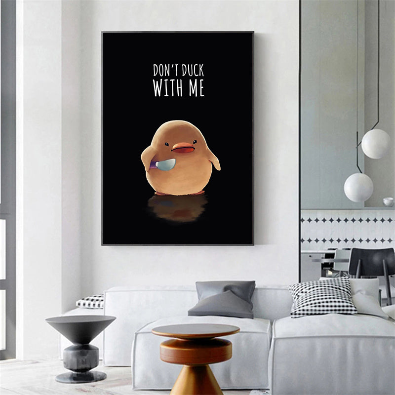Dont Duck with Me Poster Serious Little Duck Holding A Knife Wall Art Funny Animal Picture Canvas Print Room Home Decor Painting