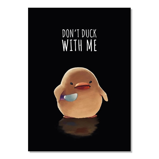 Dont Duck with Me Poster Serious Little Duck Holding A Knife Wall Art Funny Animal Picture Canvas Print Room Home Decor Painting